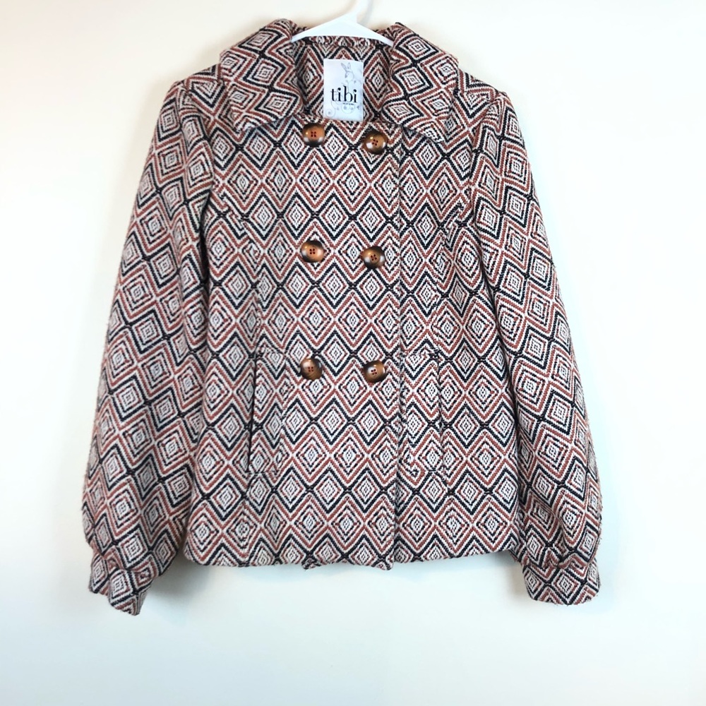 Tibi Wool Peacoat Geometric Print Orange Size 4